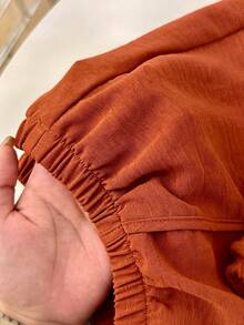 SHEIN VCAY Plus Size Women Casual Drawstring Waist Solid Color Harem Pants, Suitable For Daily Commute - Brown - View 9