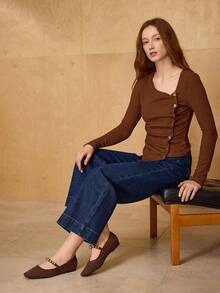 MOTF PREMIUM Bailarinas con detalles de cuentas y punta cuadrada - Marrón - Ver 5