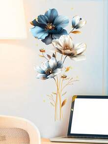 1pc 3D Flower Wall Sticker, Floral Living Room Bedroom Wall Decoration, Home Decor Wallpaper, Art Flower Decal - Black - View 7