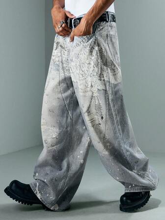 ROMWE Avant Jeans de mezclilla casual con estampado para hombres