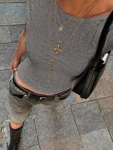 Women's All-Match Versatile Textured Fitted Tank Top, Summer Casual - Grey - View 6