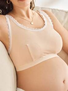 Moonlight&Mama Plus Size Women Contrast Lace Comfortable Nursing Function Maternity Bra - Apricot - View 1