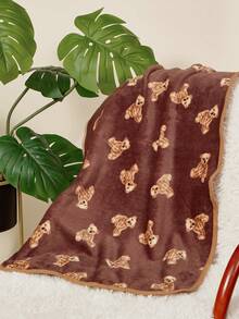 PETSIN 1 Pet Cat Dog Universal Brown Cute Bear Pattern Printed Plush All Season Universal Dog Blanket - Brown - View 2