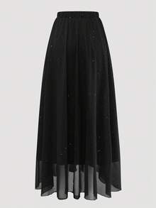 Franclia 大码女式弹力腰亮片半身裙，优雅派对/约会/度假装，秋冬季 - 黑色 - 查看 2