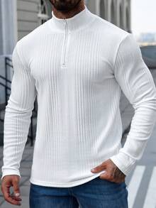 Manfinity CasualCool 男士休闲纯色基础款半拉链领T恤，适合健身、日常休闲、周末旅行、户外活动、探险旅行、轻松的工作环境或半正式场合，也是送给男友/丈夫、周年纪念日或圣诞节的理想礼物。男士休闲上衣，罗纹男士衬衫，亨利领衬衫。 - 白色 - 查看 6