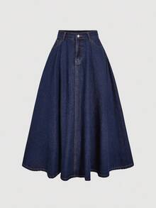 SHEIN MOD 女式休闲牛仔口袋裙 - 深色水洗藍 - 查看 1