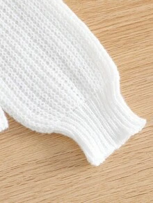 SHEIN LMoss Kids LMoss Baby Girl Color-Block Big Bow Crew Neck Form-Fitting Casual Sweater - White - View 3