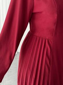 Elenzga Plus Size Solid Color Elegant Button Pleated Dress, Suitable For Dates, Weddings, Parties, New Year - Burgundy - View 7