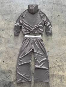 AXEPEAK 男士时尚街头风连帽衫 + 阔腿裤套装 - 深灰色 - 查看 2