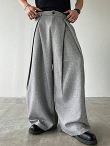 Claim Dot 男士时尚百搭阔腿休闲裤 - 灰色 - 查看 1