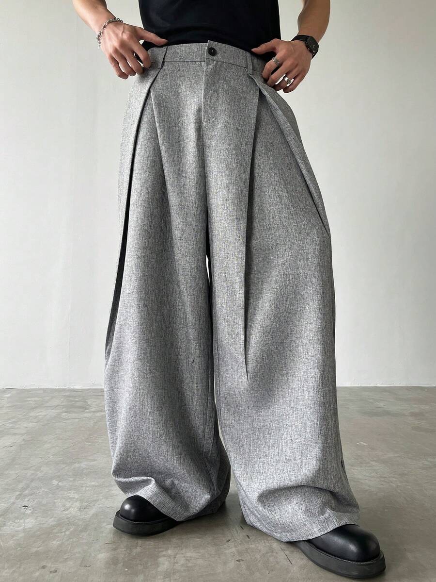 Claim Dot 男士时尚百搭阔腿休闲裤 - 灰色 - 查看 1