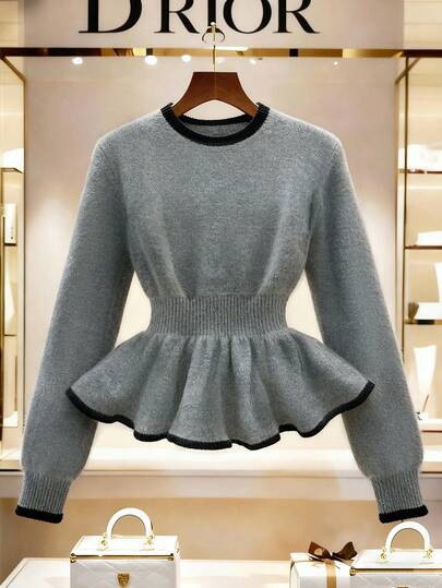 Franclia New Vintage Design Elegant Women Pullover Sweater, Korean Style, Minimalist, Autumn/Winter