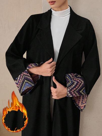 Graceveil Abaya elegante con maniche lunghe e polsini aperti, con effetto di colore a contrasto, adatta per uscite in autunno/inverno