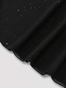 Franclia 大码女式弹力腰亮片半身裙，优雅派对/约会/度假装，秋冬季 - 黑色 - 查看 4