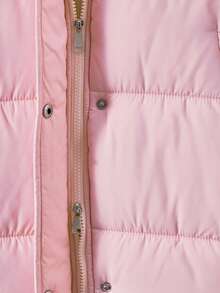 Girls' CottonPadded Coatt, Casual College Style, Long Sleeve Full Length With Pockets, Hooded Thick Coat, Suitable For Autumn/Winter Outings, Can Be Paired With Pants, Sweatpants, Dresses, Hoodies, T-Shirts, Sweaters - Dusty Pink - View 5