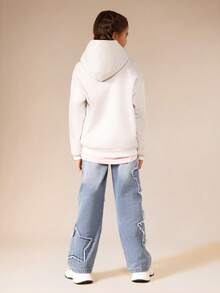 SUMWON Distressed Ripped Denim Jeans With Star Patches Wide Leg Casual Streetwear Style - Light Wash - View 5