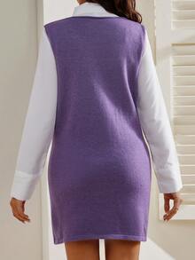 SHEIN Maternity Solid Color Minimalist Casual Sweater - Purple - View 9