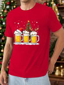 Manfinity RelaxMax T-shirt graphique à col rond et manches courtes décontracté pour Noël pour hommes, polyvalent pour l'été