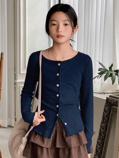 Dazy Kids Camiseta de manga larga de punto para niñas, ropa de otoño