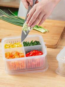 极简清仓 葱姜水果厨房家用冰箱收纳盒密封保鲜盒蒜蓉储物盒葱姜格子方形可沥水 - 無色 - 查看 2