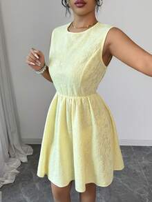 Rafferiza Váy midi jacquard họa tiết Raffinéa, lãng mạn và thanh lịch cho buổi tụ họp chị em, hẹn hò cặp đôi, trang phục trà chiều cao cấp - Màu vàng - Xem 2