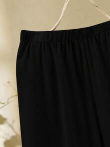 SHEIN 大码女式植物印花宽松上衣和阔腿裤两件套 - 黑色 - 查看 6