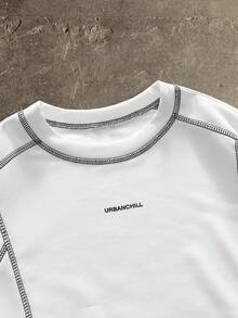 AXEPEAK 男士针织时尚休闲宽松短袖T恤，日常年轻，夏季 - 白色 - 查看 3