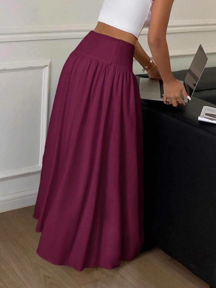 Serisse 女士优雅纯色半身裙，适合通勤 - 中紫紅色 - 查看 1