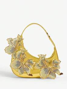 SHEIN SXY 女士、女式单肩包、流浪包、金色、刺绣亮片贴花、花朵、时尚、优雅、浪漫、简约、个性化、多功能、适合度假、节日、约会、日常、下午茶、派对、舞会、俱乐部、约会、生日、晚会、夜间约会 - 金色 - 查看 2