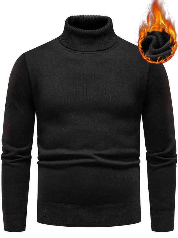 Manfinity Mode Men Solid Turtleneck Thermal Lined Sweater , Fall Winter