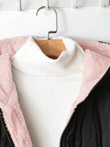SHEIN Clasi 加大码保暖内衬黑色棉服外套，百搭冬季长袖 - 彩色 - 查看 3