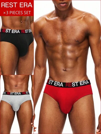 Rest Era 3件装男士纯色字母腰带三角裤