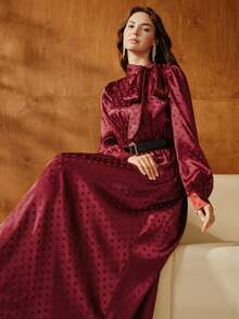 Anewsta Vestido Longo Elegante Feminino, Adequado para Convidado de Casamento, Halloween, Cor Borgonha, Outono