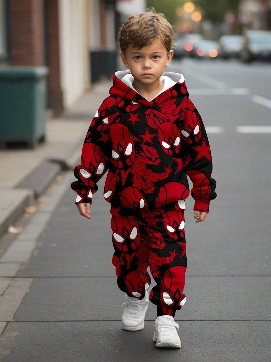 SHEIN 2pcs/Set Young Boys Loose Casual Comfortable Long Sleeve Hoodie Sweatshirt Set