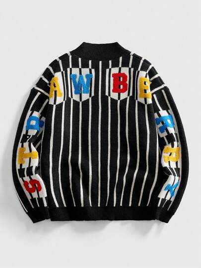 Street Life Maglione lavorato a maglia con colletto ricamato, moda di strada per uomo