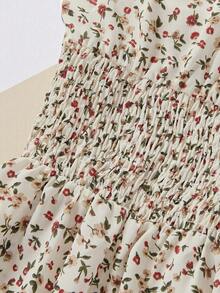 SHEIN Tween Girls' Casual Ditsy Floral Long Sleeve Woven Dress Thanksgiving Suitable For Autumn/Winter Long Sleeve Dresses Suitable For Daily, Celebration, Autumn & Winter Outfits For Easy Comfort, Autumn & Winter Layers For Girls, Stylish Girls