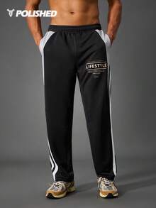 Manfinity Acti Log Pantalones deportivos casuales de corte holgado para hombre, adecuados para actividades al aire libre, juegos de pelota, correr, fitness. Pantalones de entrenamiento en negro y blanco para gimnasio y sudadera - Multicolor - Ver 6