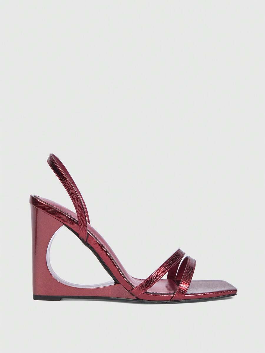 MUSERA PU 效果粗方跟鞋 - 酒紅色 - 查看 1