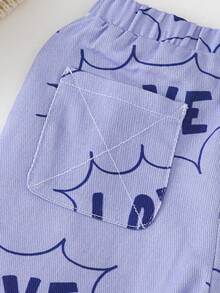 THE HAPPY LOOK Young Girl Casual Letter Print Straight Leg Pants - Purple - View 3