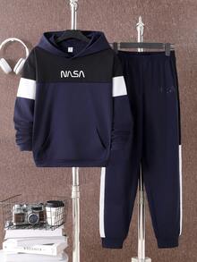 Vacaura 2pcs/Set Tween Boys' Graphic Hooded Sweatshirt And Sweatpants Casual Outfit - Multicolor - View 5