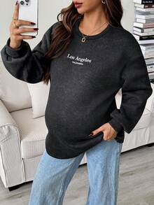 SHEIN Hanorac lejer cu mânecă lungă, casual, cu guler rotund și umeri căzuți, pentru femei însărcinate, toamnă/iarnă