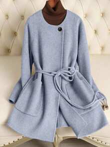 Franclia 女士秋冬新款大衣，简约百搭 - 淺藍色 - 查看 1