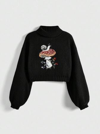 Fairycore Pull à manches longues en tricot côtelé brodé, mode décontractée pour femmes