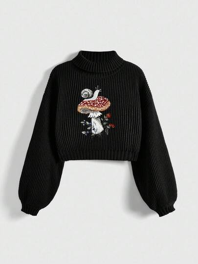 Fairycore Women's Fashion Casual Knit Ribbed Embroidered Long Sleeve Sweater