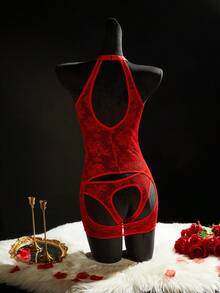 SpicyHot Women's Sheer Lace Backless Sexy Nightgown, Christmas - Red - View 2