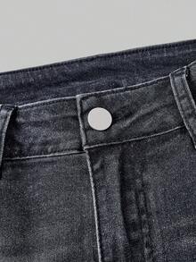 ROMWE Hippie Jeans évasés taille basse patchwork imprimé vache style Y2K pour femmes - Noir - Voir 3