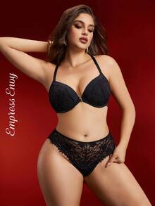 Empress Envy Plus Size Women Lace Patchwork Lingerie Set