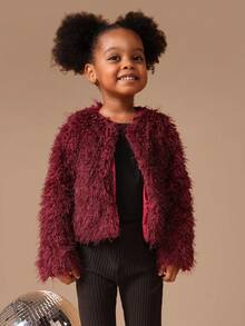 SUMWON 酒红色毛绒泰迪熊短款外套，长袖设计，适合假日派对、冬季场合和度假穿着。 - 酒紅色 - 查看 1