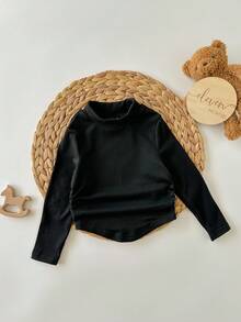 SHEIN Babygirl 可爱休闲百搭黑色高领长袖针织上衣 - 黑色 - 查看 4