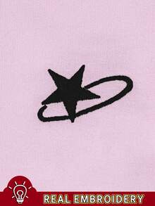 INAWLY Embroidered Hooded Fitted Sweatshirt For Women - Pink - View 4